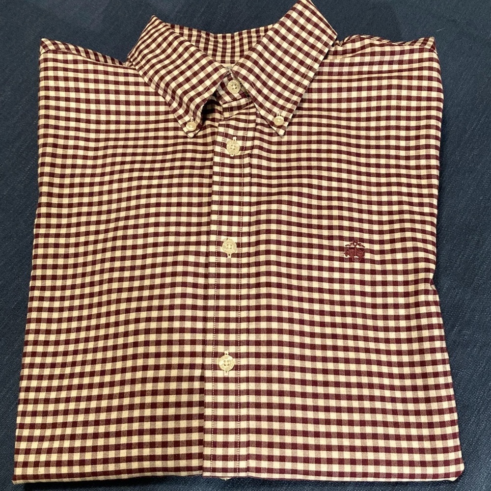 Brook Brothers Regent Burgundy & White Check Non Iron Shirt Size L